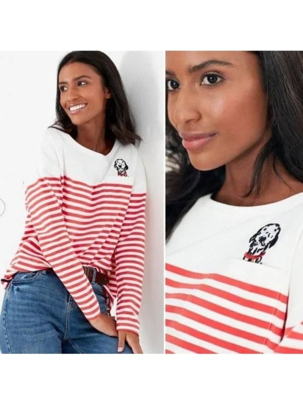 Joules Marina Dalmatian Pocket Jersey Top Red White Stripe US 22 Plus NWT
